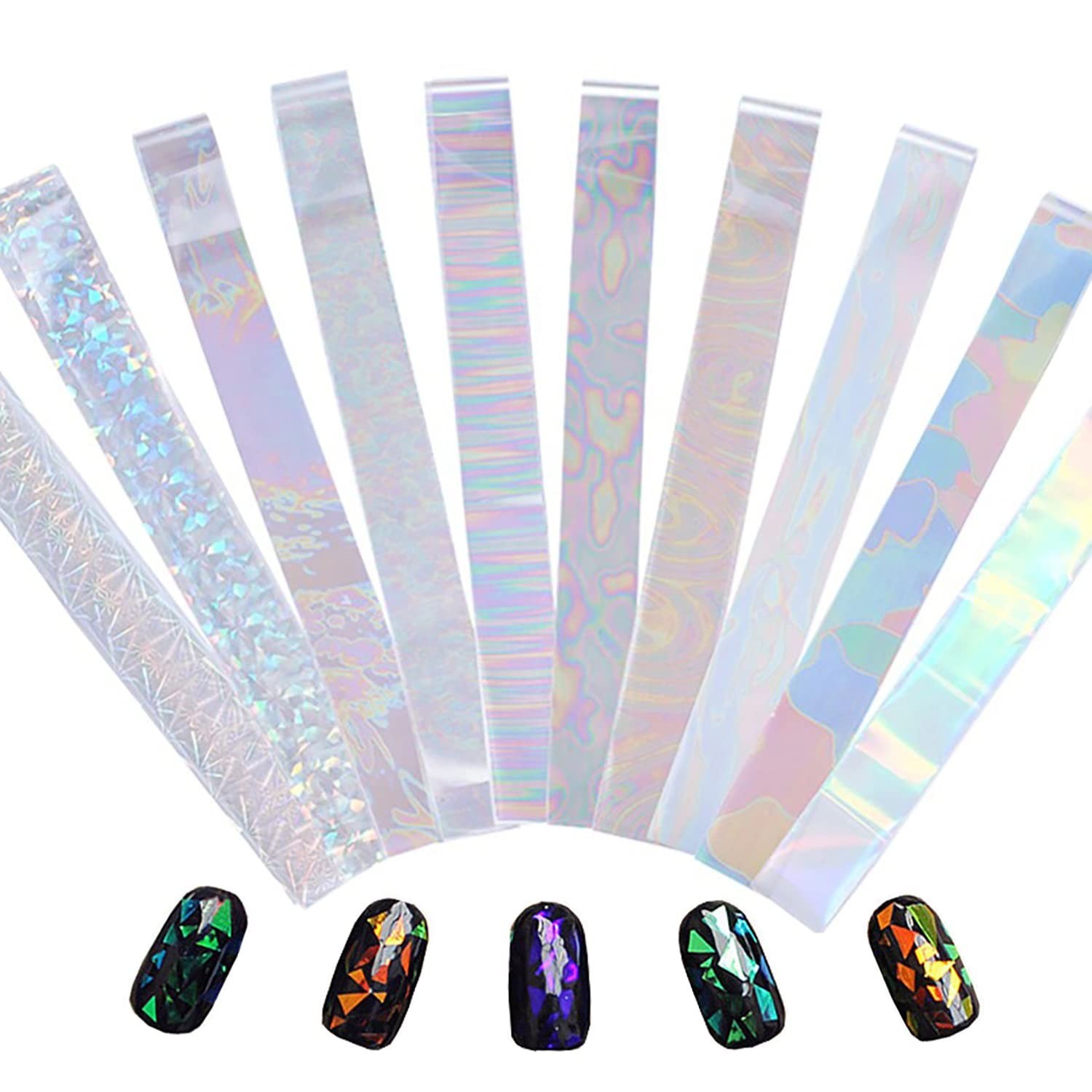 SILPECWEE 10 Rolls Neon Nail Foil for Long Acrylic Nails Holographic Nail Tra…