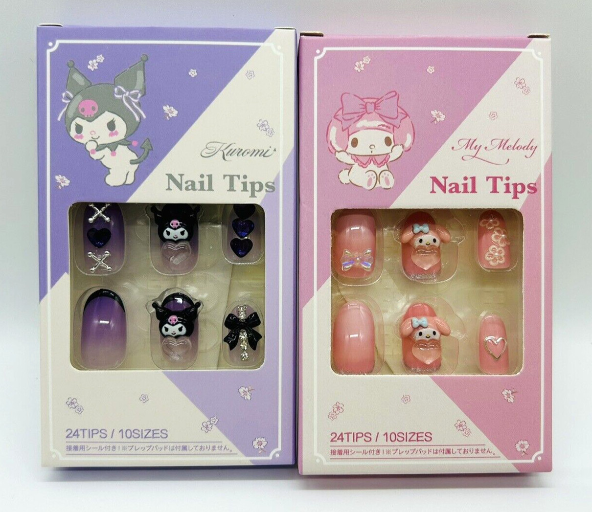 Sanrio Nail Tips Kuromi My Melody 24Tips/10Sizes Set of 2 NEW Japan Limited
