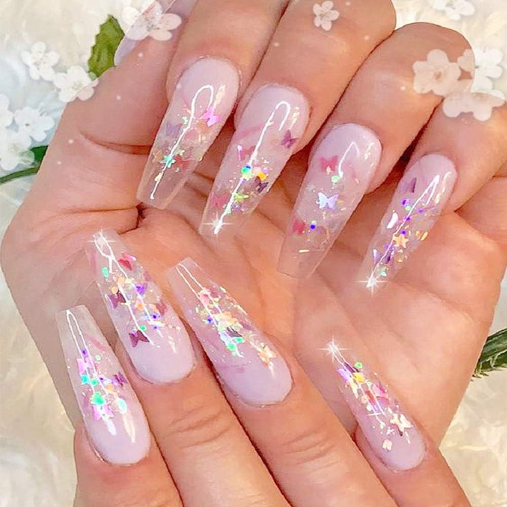 12 Colors Butterfly Glitter Nail Sequins – 3D Nail Art Flakes Colorful Confetti