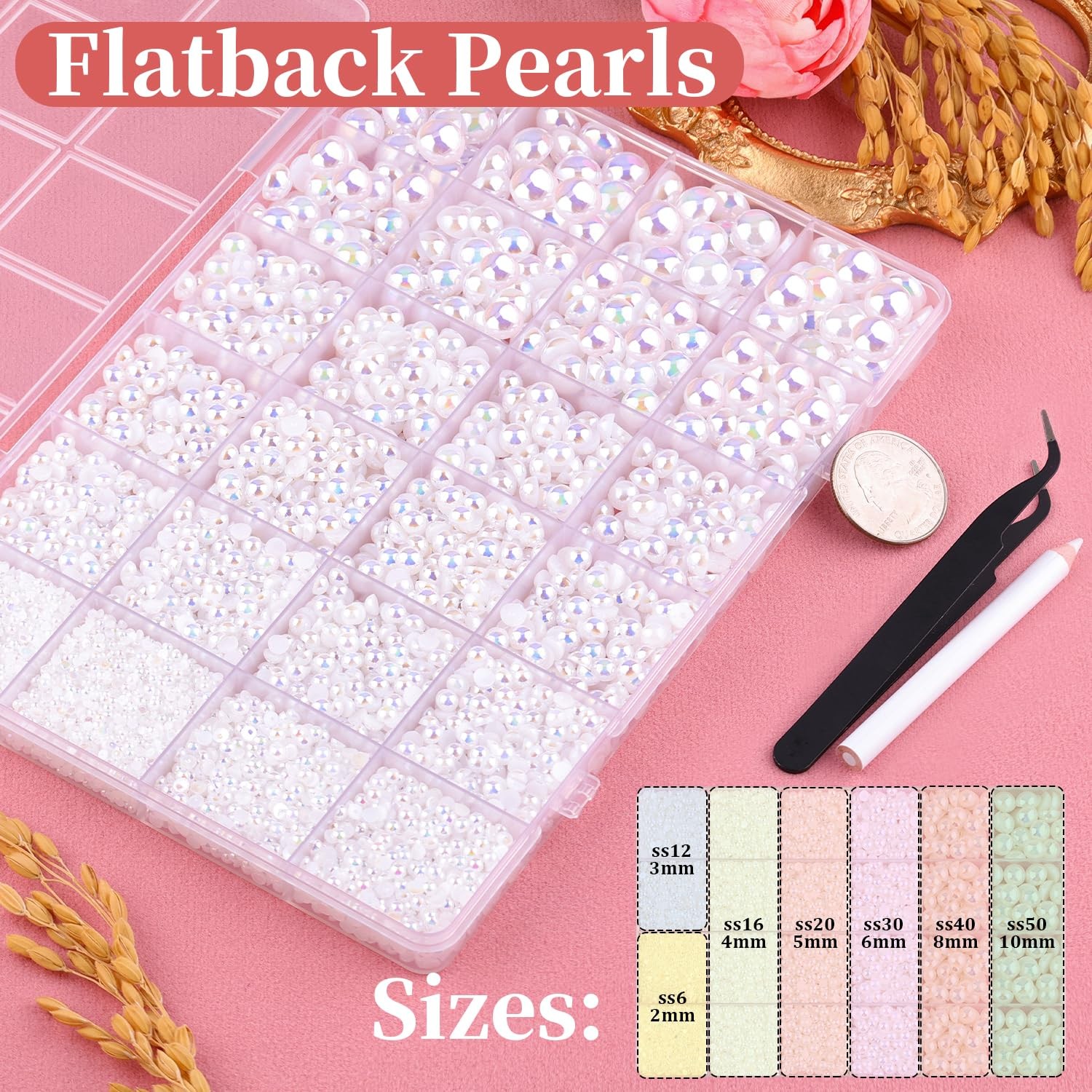 11000Pcs Flatback Pearls for Crafting (White AB), Assorted Size 2/3/4/5/6/8/1…