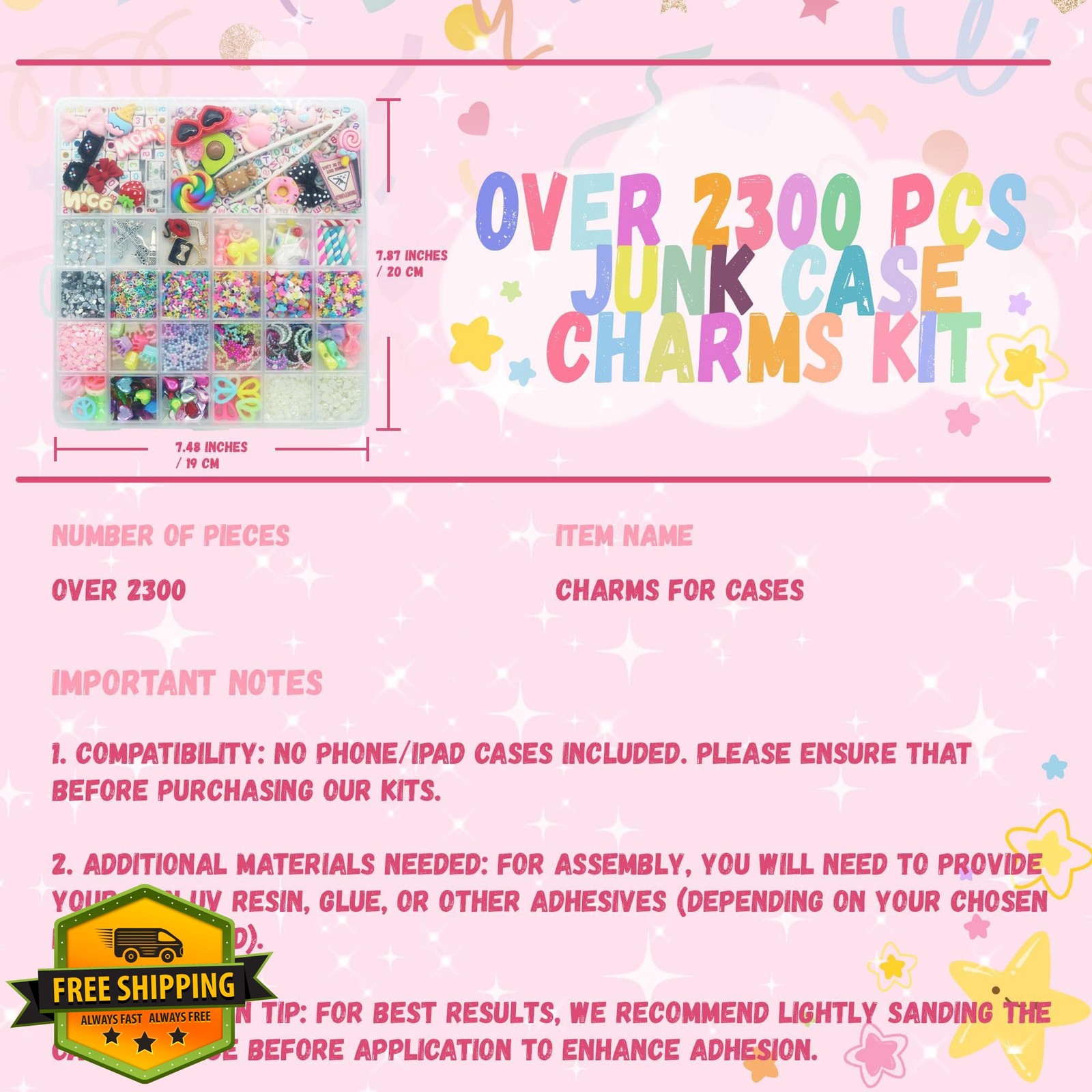 RidaaFri 3000 Pcs Junk Case Charms Kit DIY Phone Nail Decor Kawaii Beads
