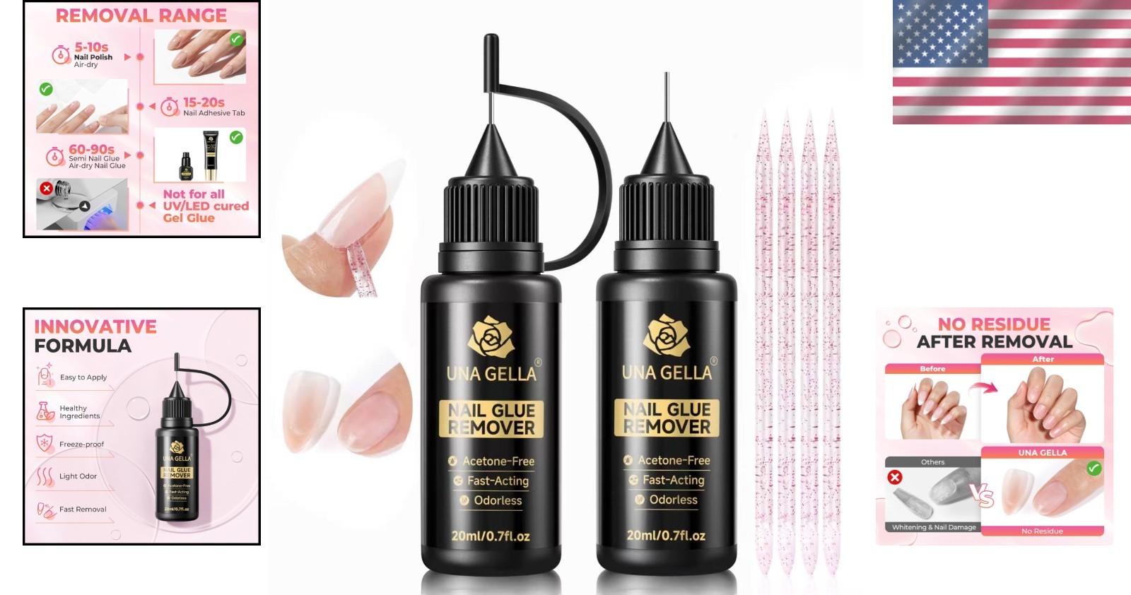 20ml x 2PCS Gentle Non-Acetone Nail Glue Remover for Effortless Press-On Removal