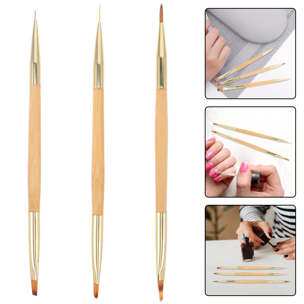3Pcs Multi Functional Manicure Art Tools Khaki Nail Sculpting Brush Set