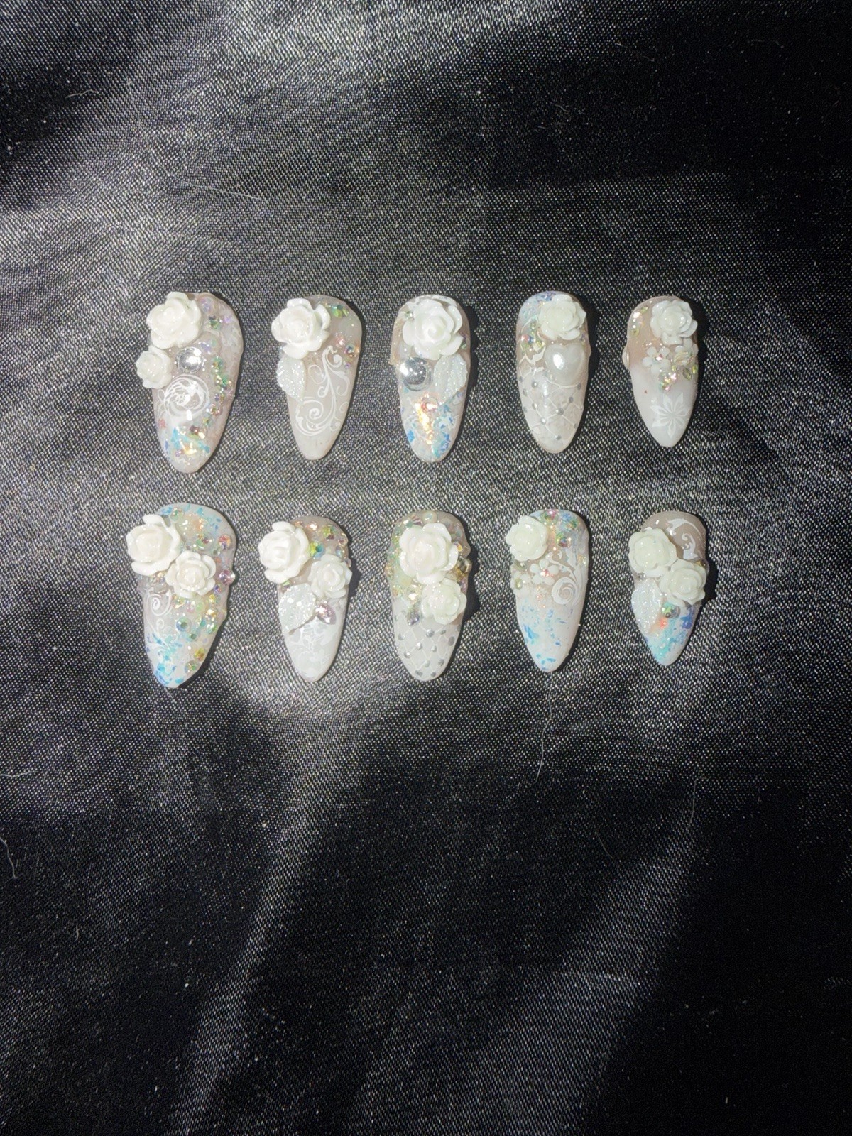 Z NAILZ! Handmade M Almond 3D Embellished Wedding Press On Nails