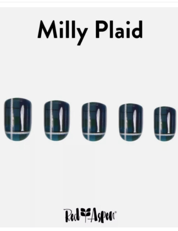 Red Aspen Milly Plaid Reusable Nail Dashes 24 Press On Shiny Square