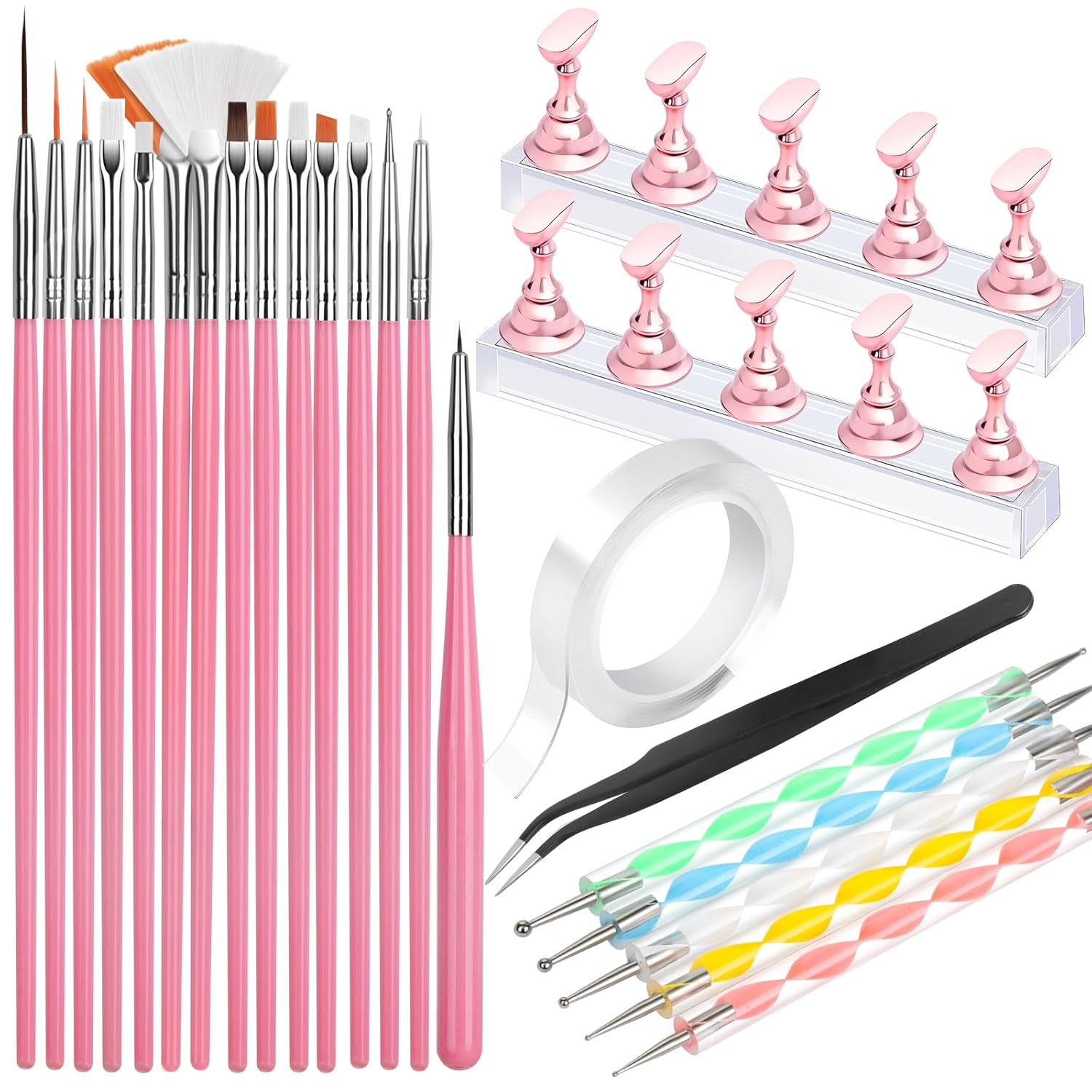 Nail Art Tools, Nail Brush, 15 PCS Nail Art Brushes, 5 PCS Nail Dotting Tool, Na