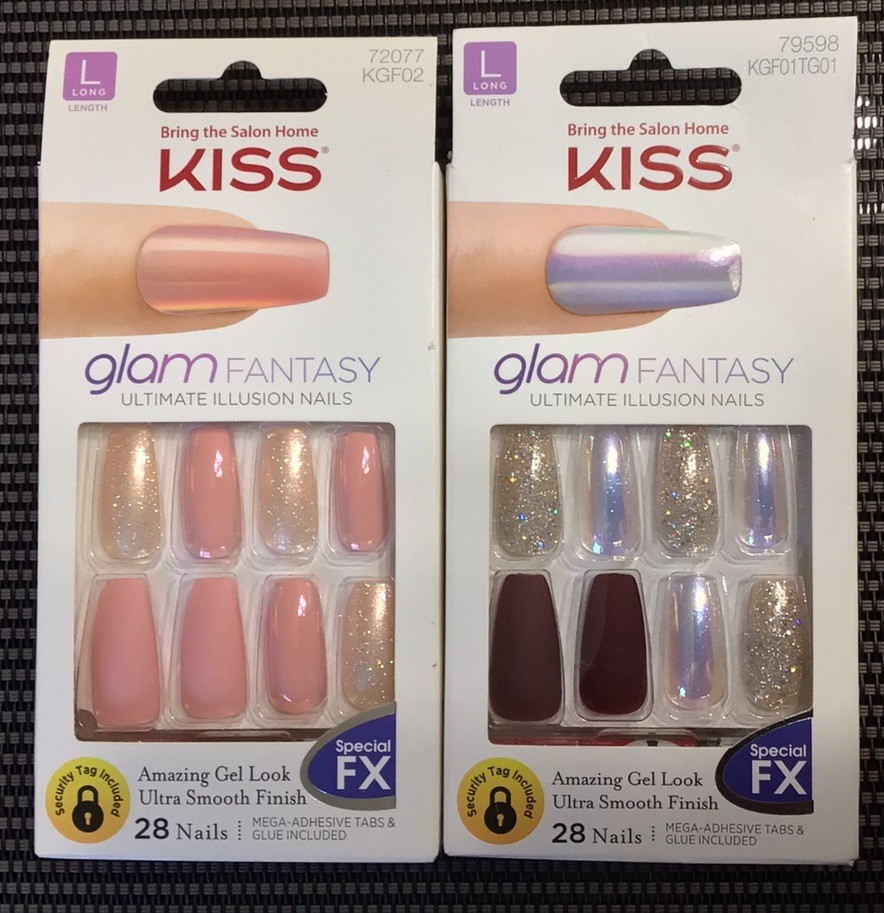 KISS Press On Nails GLAM Fantasy MATTE PLUM SILVER #79598 GLOSSY PINK #72077