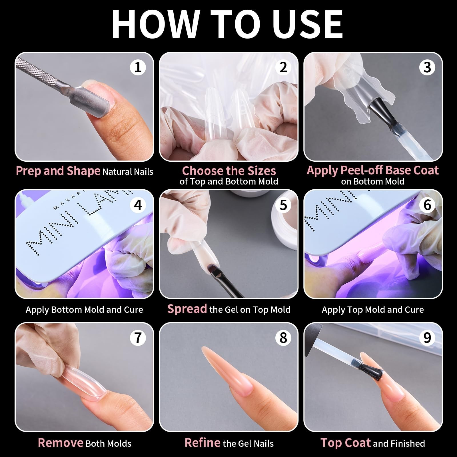 Dual Nail Forms for Gel Extensions – 280 PCS Reusable Almond Molds, DIY Salon Us