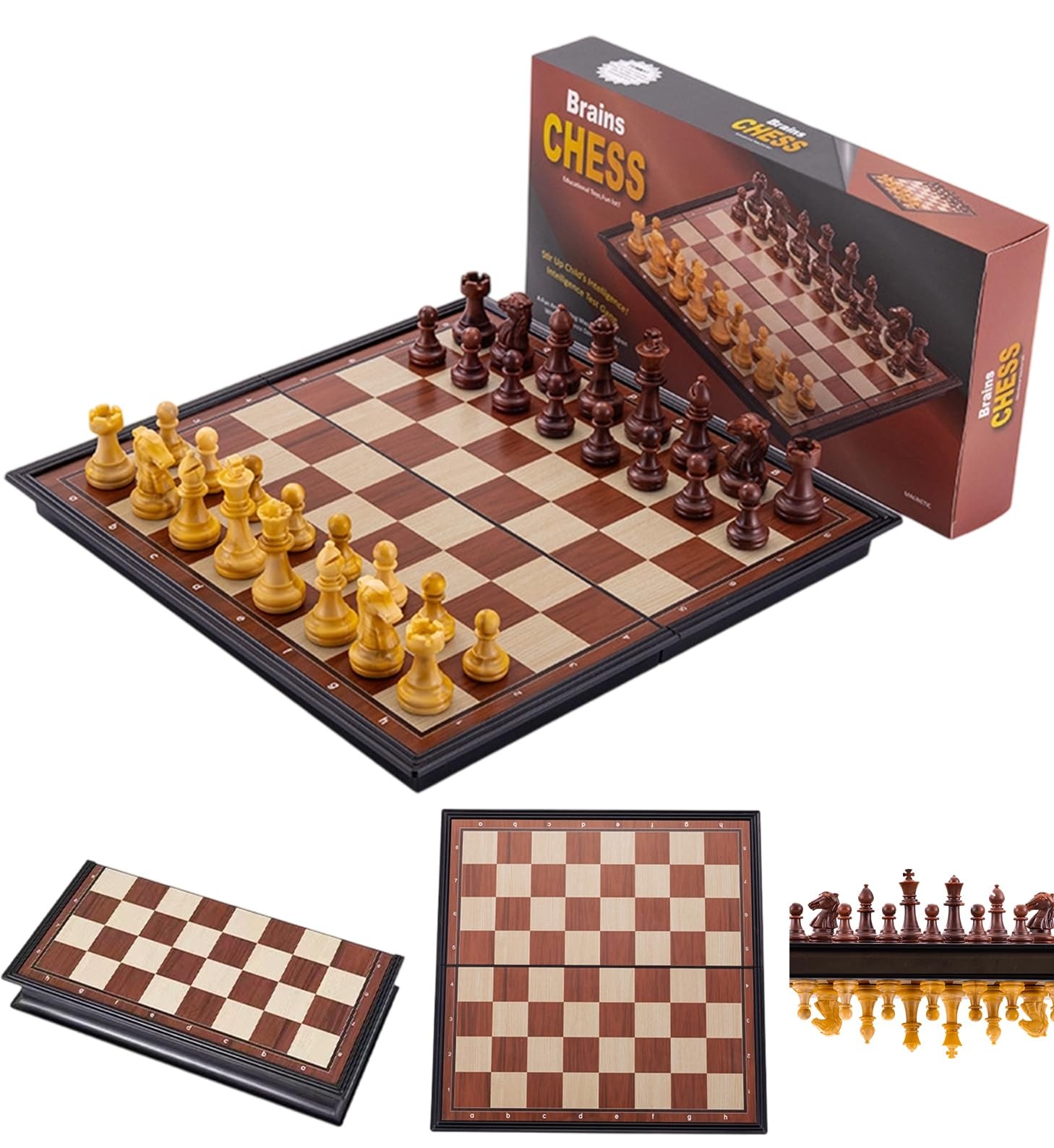Chess Sets Magnetic Board Games – 11.8 11.8×11.8 inches, Black, White, Brown