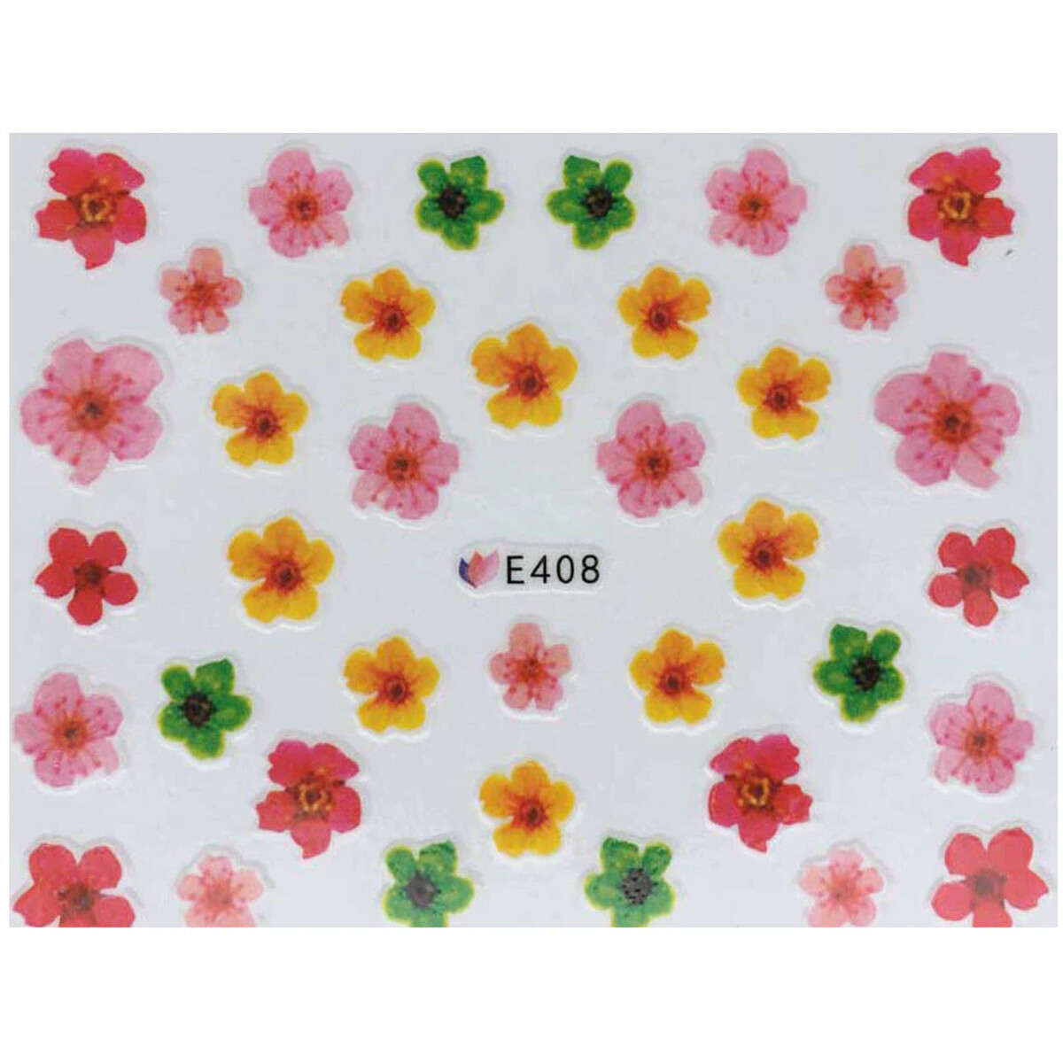 Nail Art 3D Decal Stickers pink yellow green red flowers E408