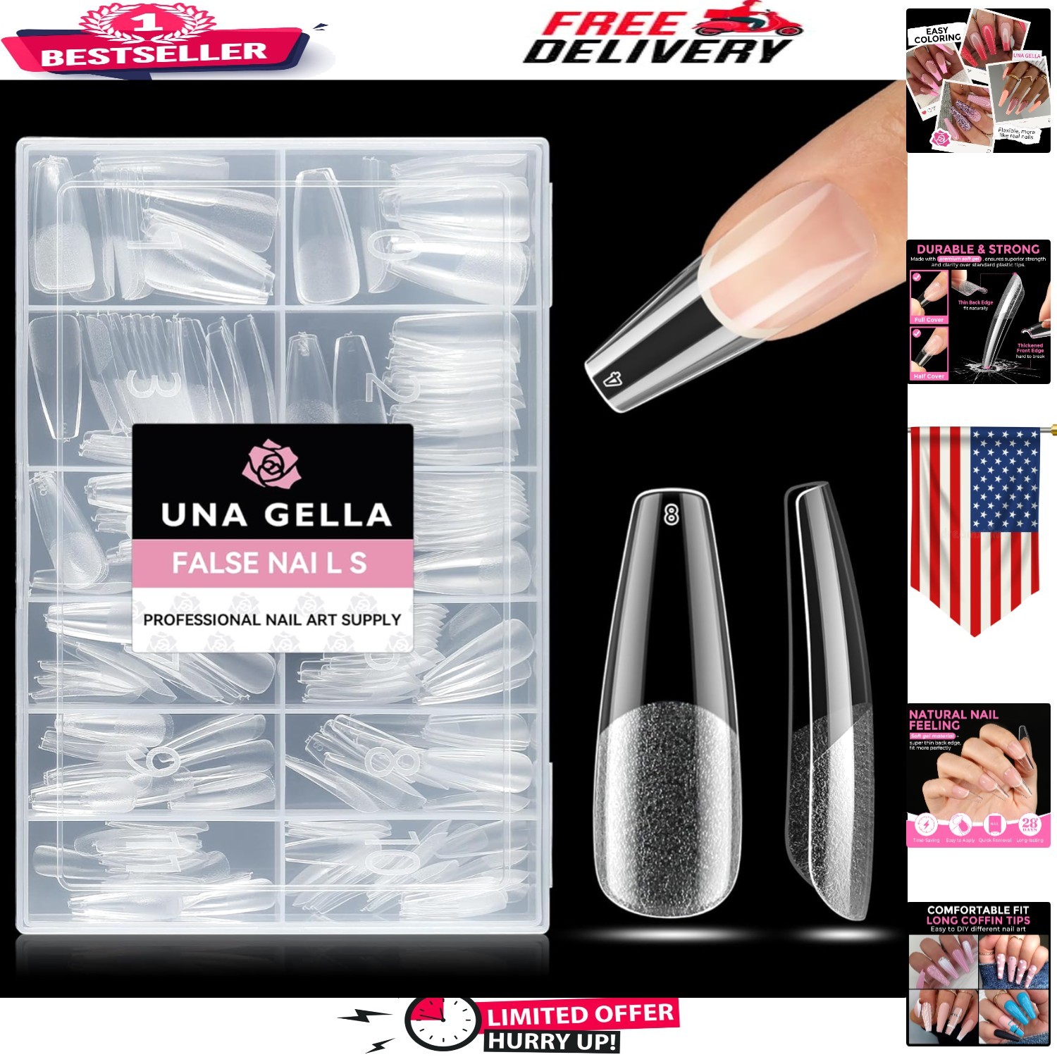 216pcs Clear Coffin Nail Tips – Acrylic Fake Nails for Stunning DIY Art