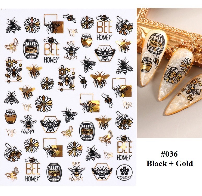 Gold Black Abstract Nail Art Stickers (Group 1)