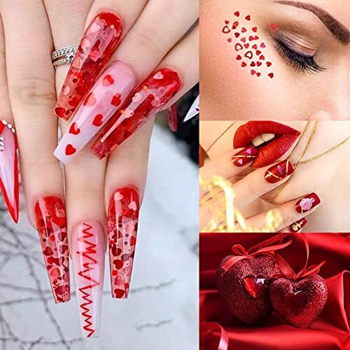 Red Heart Nail Art Glitter Sequins for Valentine’s Day Nail Art Red heart