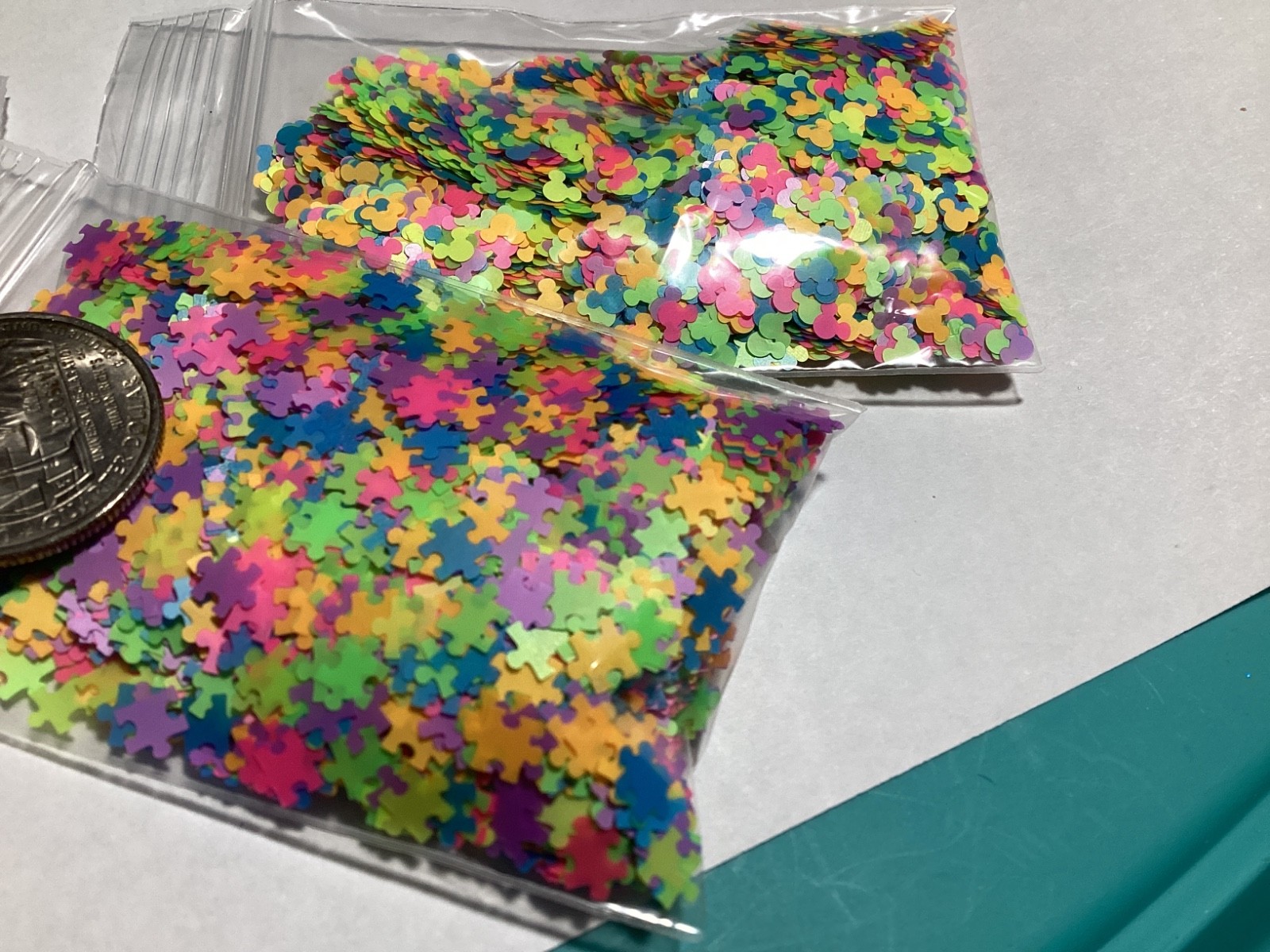 neon bags of glitter