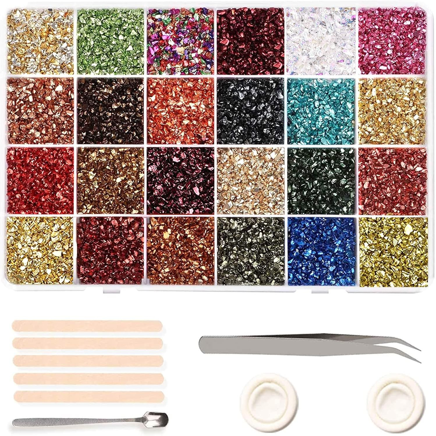 24 Color Crushed Glass Chips For Nail Art Resin Crafts Decorative Designs