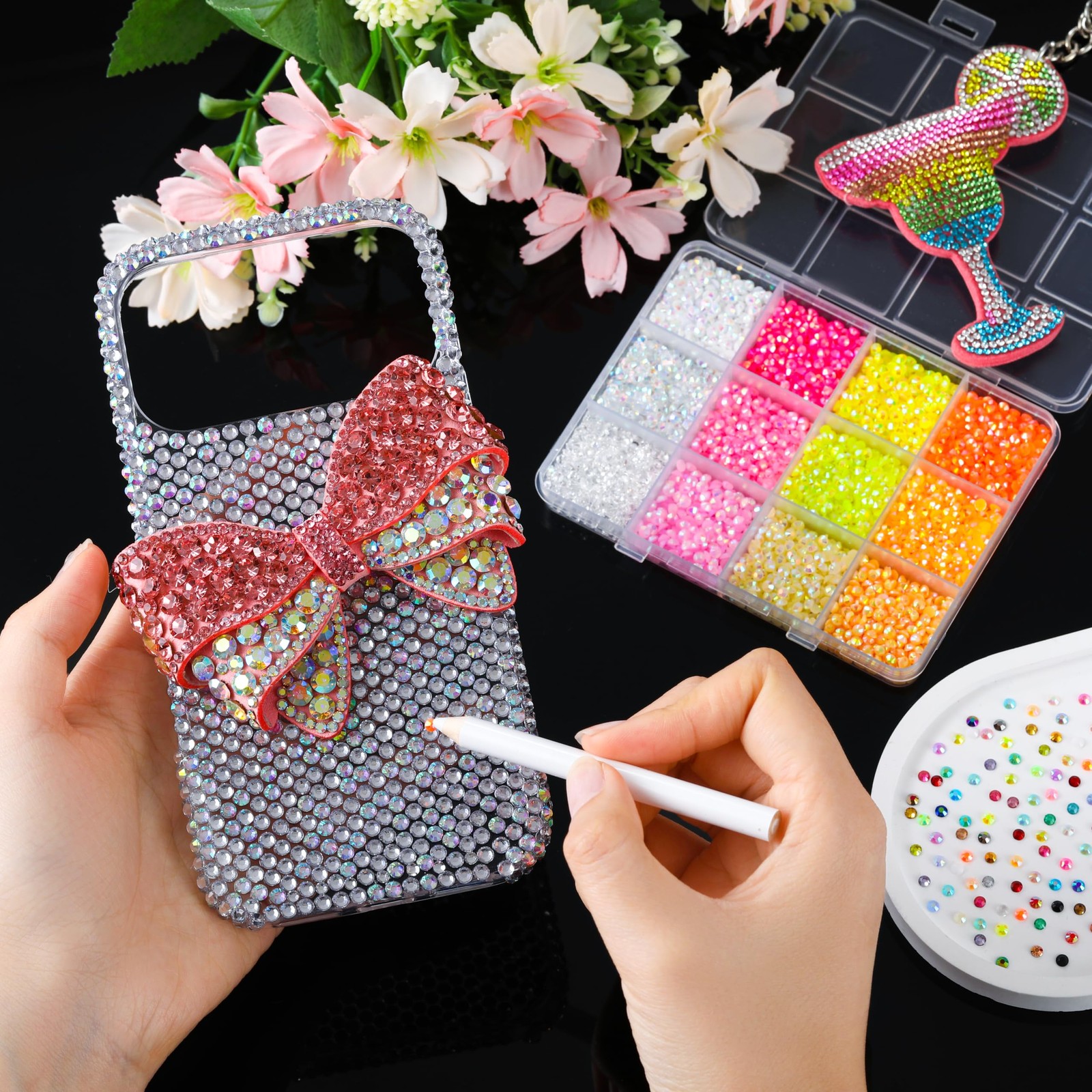 Bedazzling Kit – 8 Boxes 3D Nail Art Accessories 60 Colors Resin Rhinestones,…