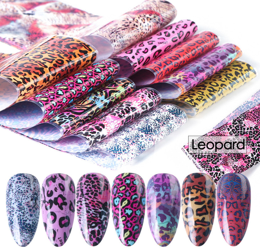 10Pcs Pink Leopard Print Snake Animal Skin Tiger Print Nail Foil Transfer 19130