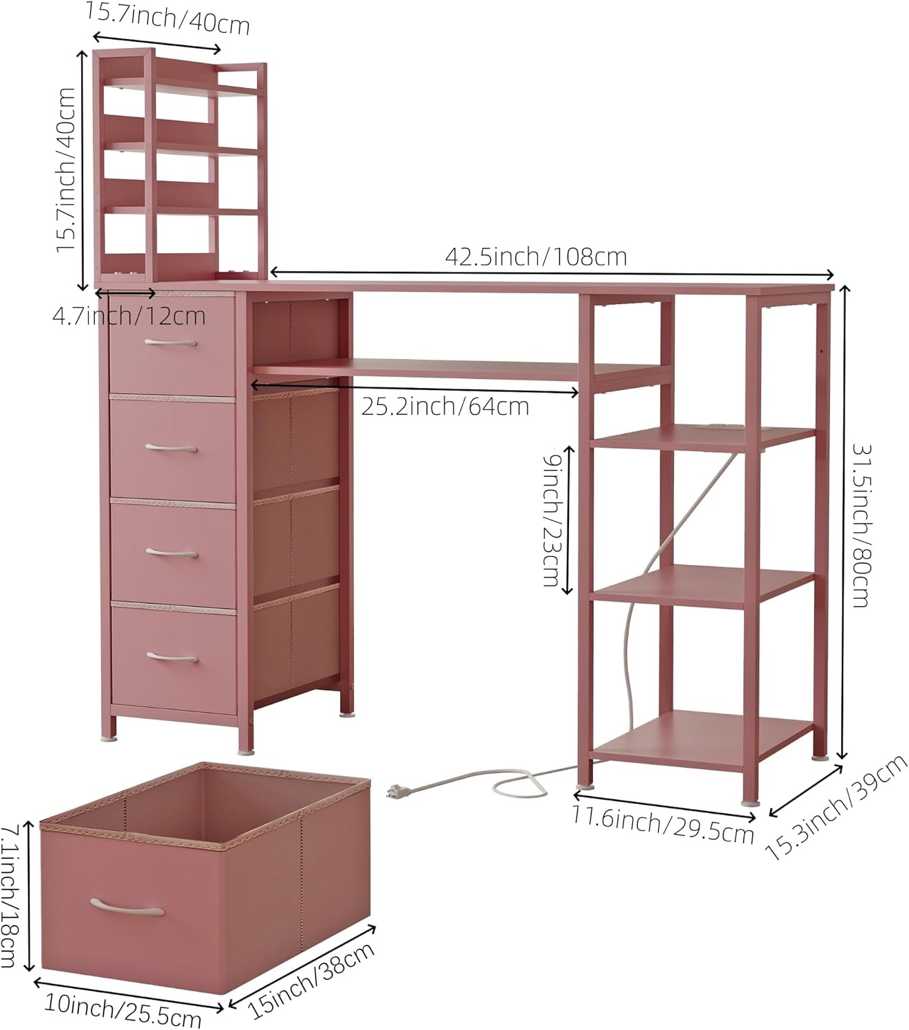 Manicure Table Nail Desk for Nail Tech, Drawers and Power Outlet