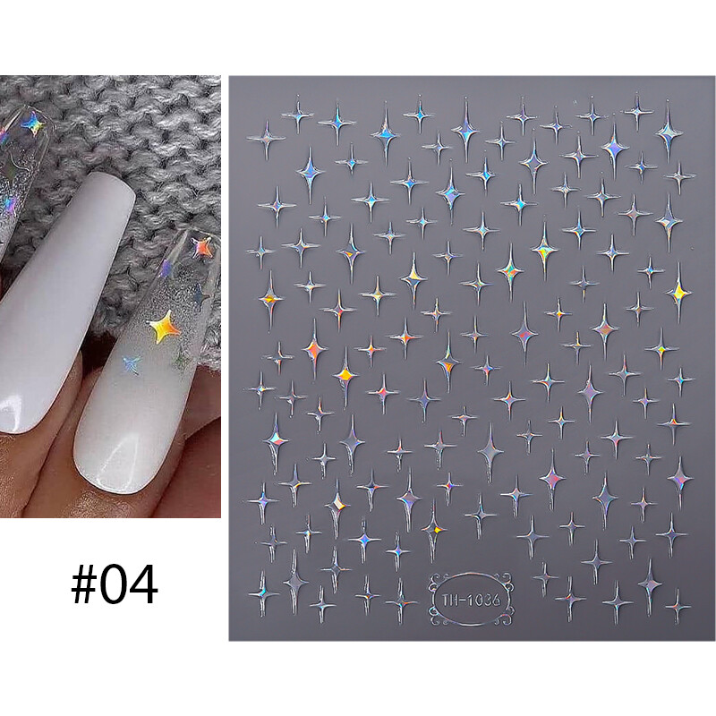 1 Sheet Nail Art Stickers Sakura Gradient Flower 3D Laser Cherry Floral Decals