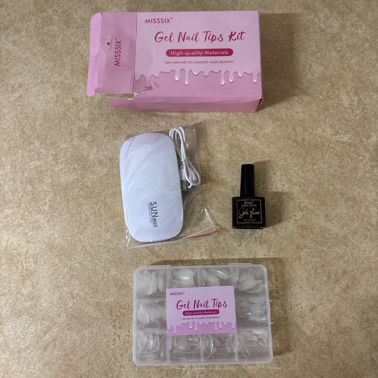 Misssix Extra Short Almond Gel Nail Tips Kit, 216Pcs Pre Etched Clear