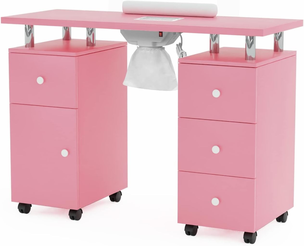 Manicure Table Nail Technician Desk Workstation w/Dust Collector, Drawers,Wheels