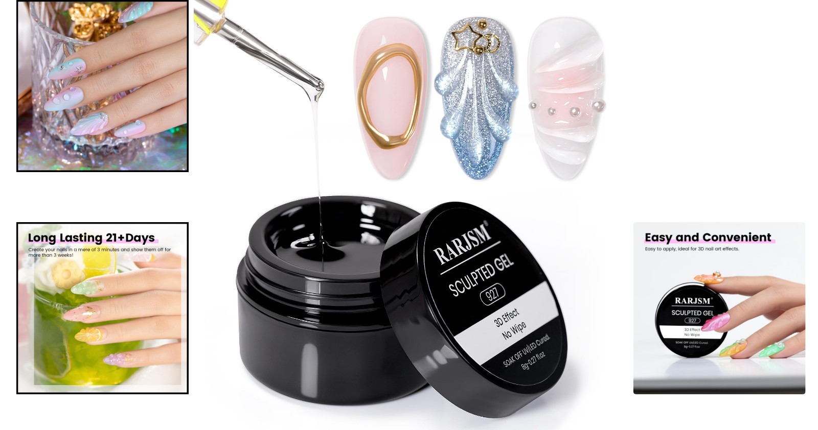 Versatile 3D Sculpting Gel – Clear Adhesive for Nail Charms & Art Design, 1.13oz