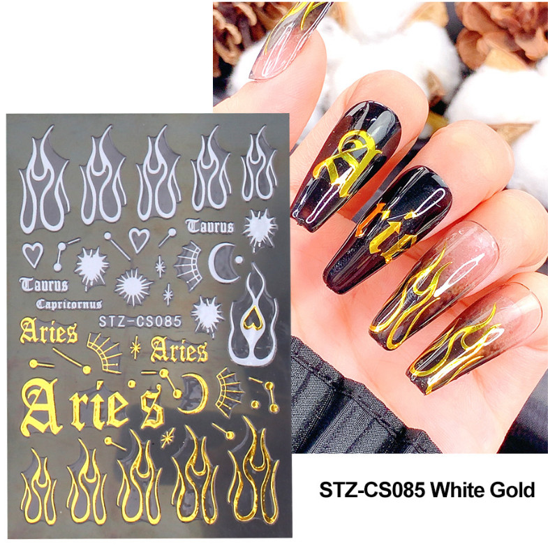 Nail Art Stickers Decals Manicure gold Flames Fire Fiery Aries DIY CS85 NS38