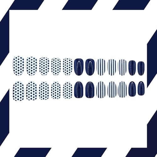 Blue Polka Dot Press On Nails Almond Short Fake Nails Glossy short-designs8