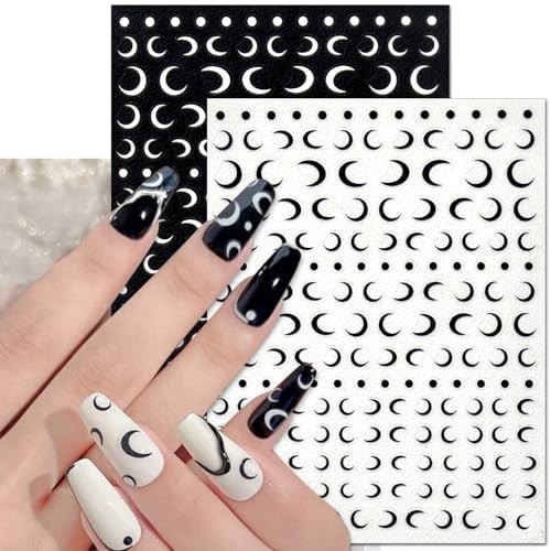 Moon Nail Art Stickers – Black White Moon Self Black White Moon, 4 Sheets