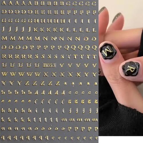 8 Sheets Letter Nail Stickers Nail Decals 3D Self-Adhesive Laser Gold Silver