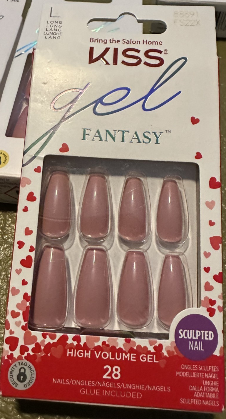 Kiss Nails Glam Fantasy Glue/Press on Long Eased Edge Mauve Pink Gloss