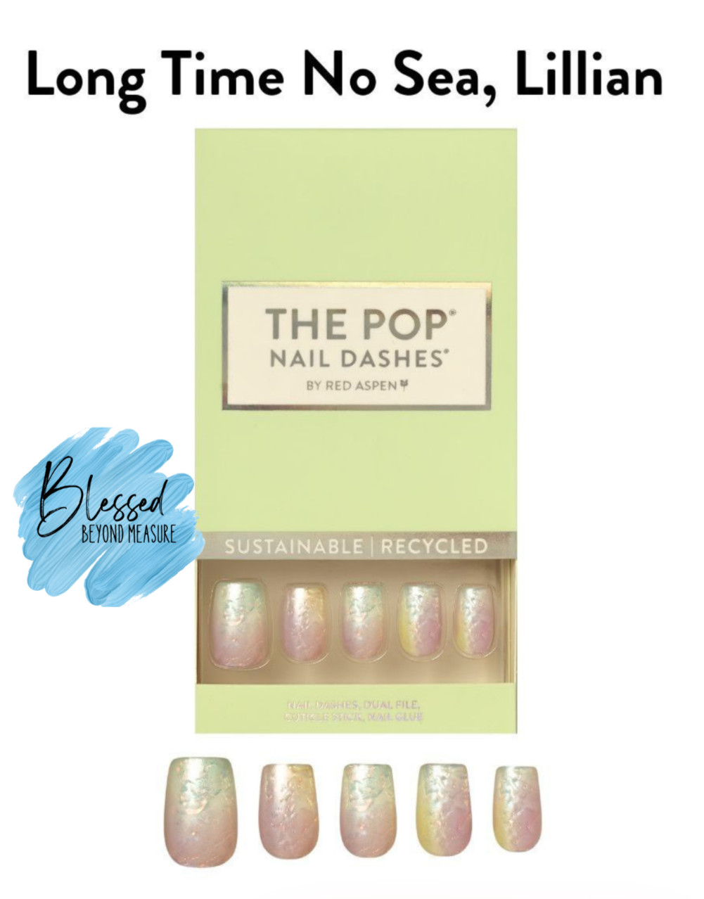 Red Aspen Press On Nails~Long Time No Sea, Lillian~ Short~Coffin 3D (Seashells)