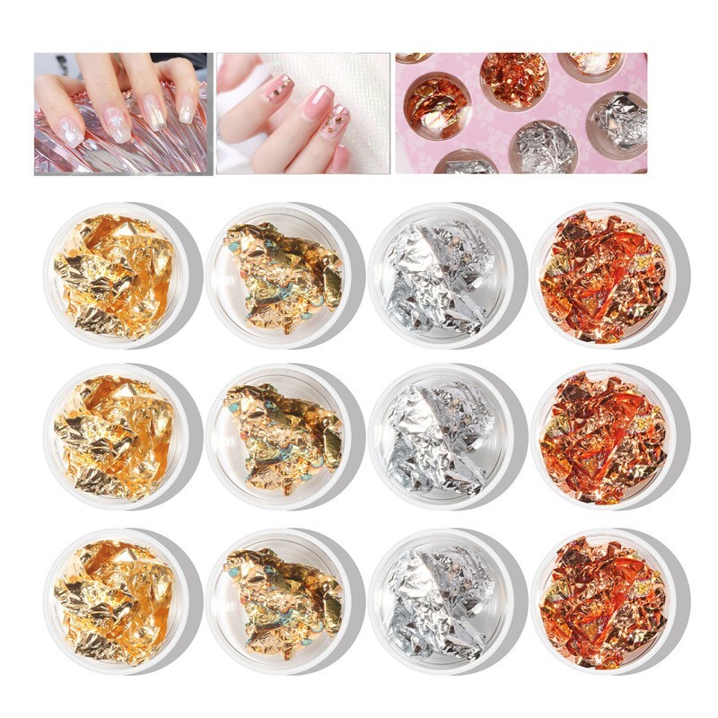 12pcs Mixed Colors Nail Art Metal Foil Paper Set 3D Sticker Flake Decal Decor