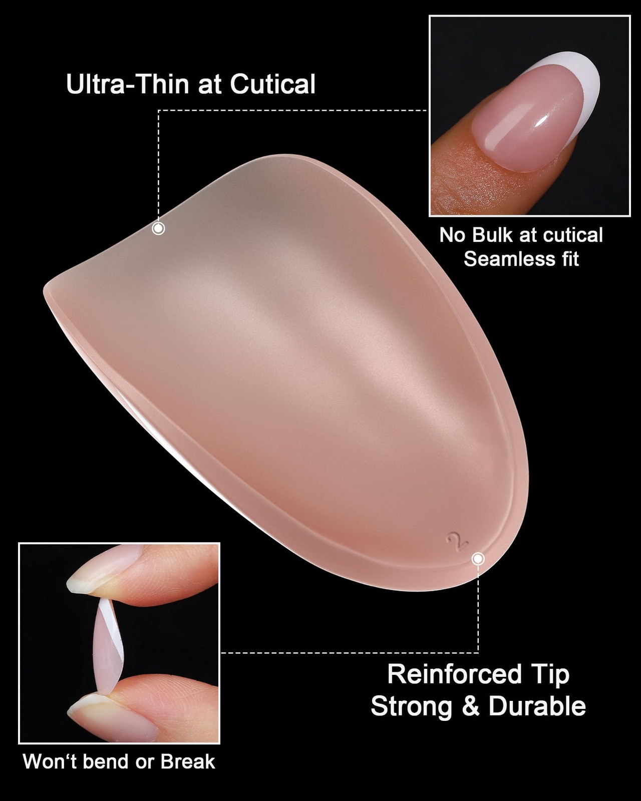 16 Sizes Short Oval Press on Nails, French Tip Short Round Reusable 32pcs Glo…