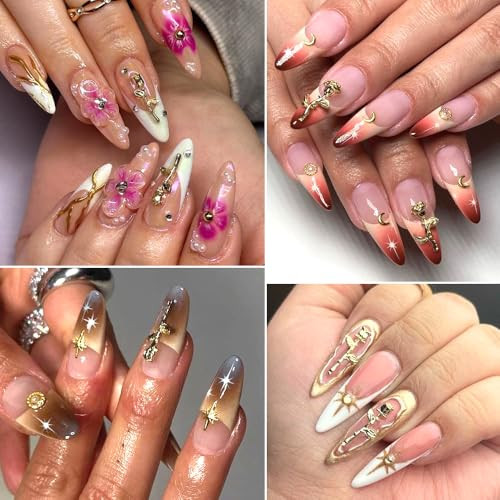 3D Metal Rose Nail Art Charms – Mixed Styles Gold Roses Flowers Alloy Nails
