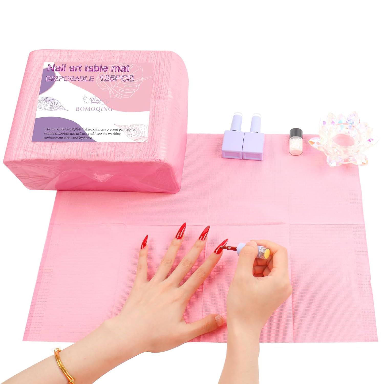 125PCS Disposable Nail Art Table Mat, Waterproof Nail Tips Art Table Towels Mat,