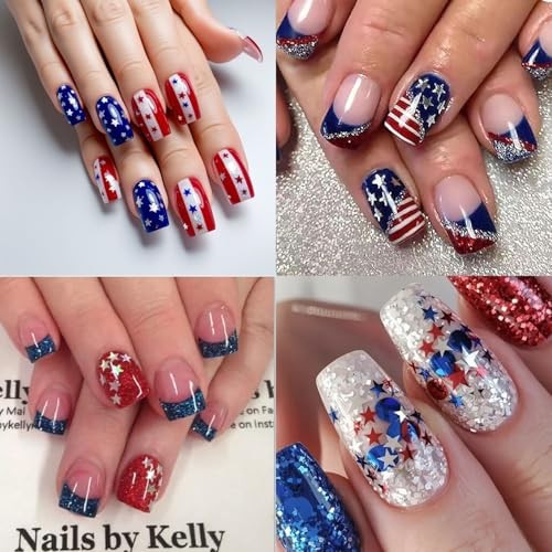 12 Grids Independence Day Nail Sequins，3D Holographic Nails independence Day-1