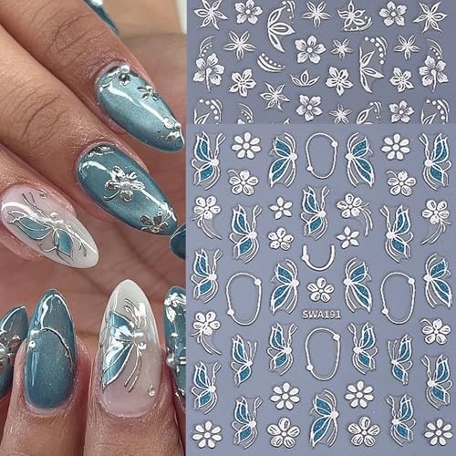 Flower Nail Stickers for Nail Art 12PCS Nail Decals 3D Self Hibiscus Flowers