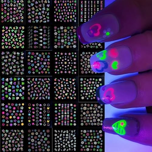 30 Sheets Fluorescent Daisy Nail Art Sticker 3D Colorful Fruit Self- Red Heart