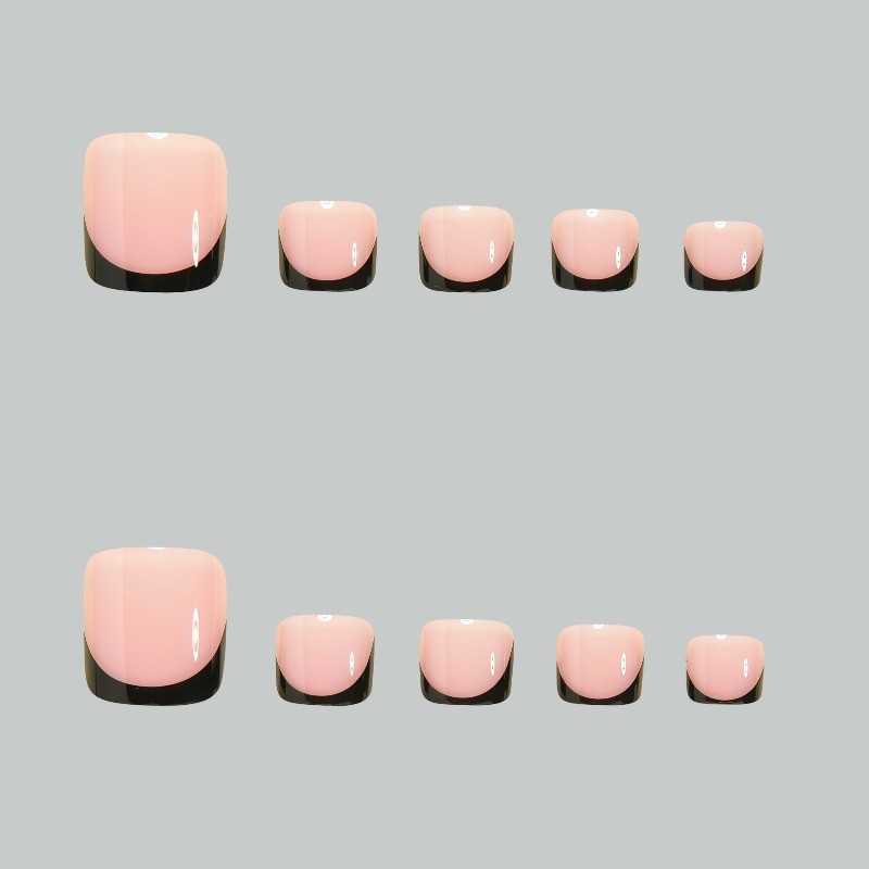 48Pcs-Glossy Nude Press on Toenails Black Square Tip Short Square Foot Nail Art