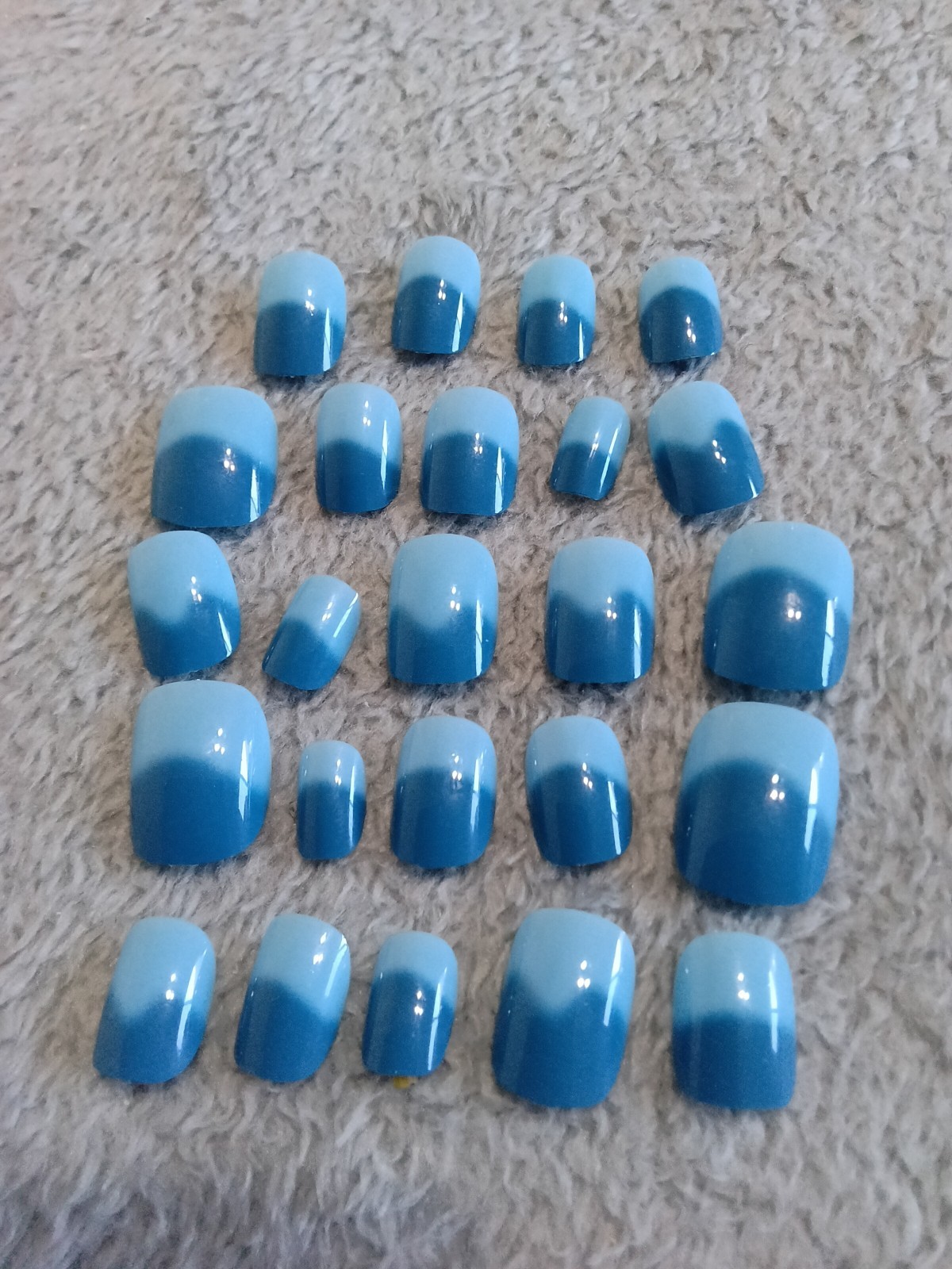 Blue Light Blue Ombre Square Medium Press-On Nails Full Cover Pre-Designed Set
