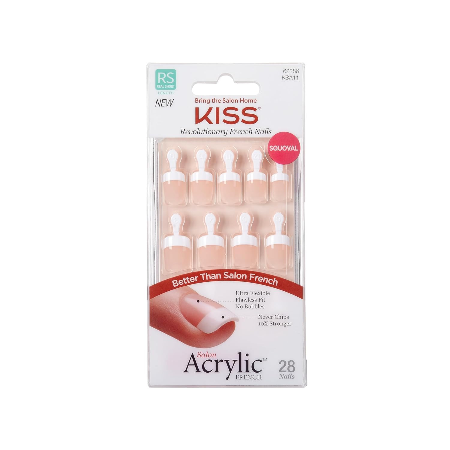 Salon Acrylic French Nail Set – Medium Square “Je T’Aime” Design