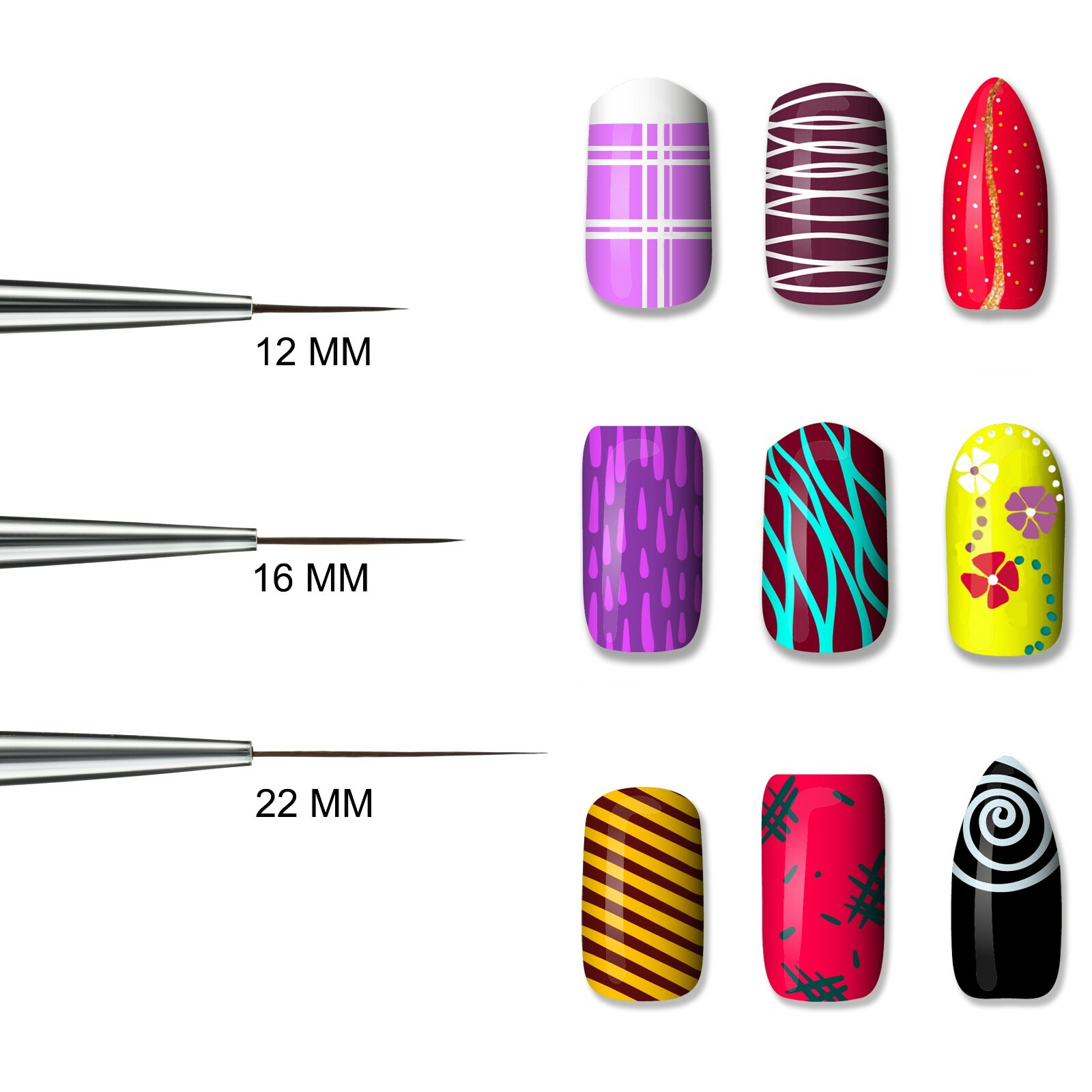 3 Pieces Nail Art Long Striper Brush Fine Line Drawing Detail Painting Blending