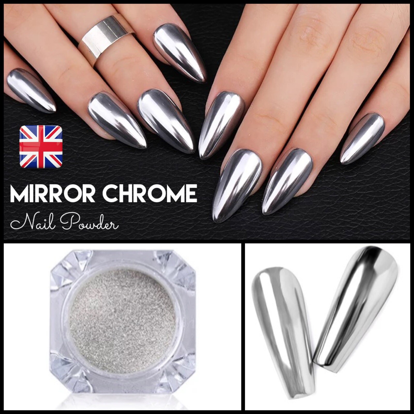 Mirror Chrome Silver Nail Powder Glass Super Shiny Effect Nails Pigment Shimmer