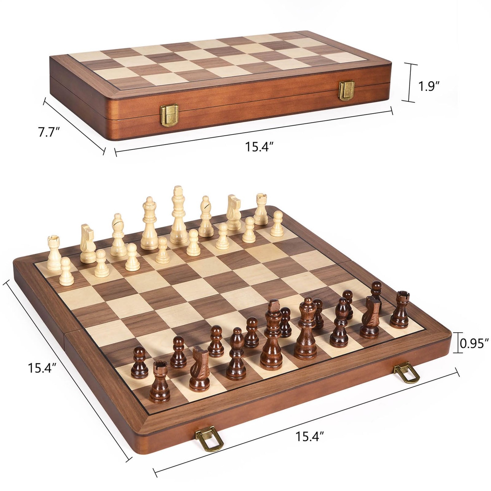 ELONGDI 15″ Wooden Chess Set with Magnetic 15.4 x x 0.95 inches, Walnut