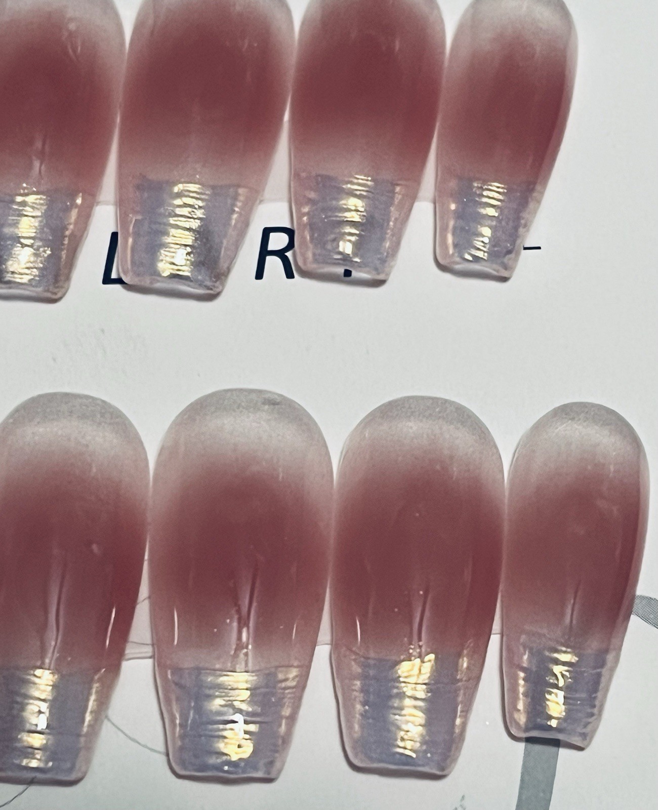 10 PCs Handmade Nails Blush Pink Shimmering French Tip Medium Length Coffin Sz L