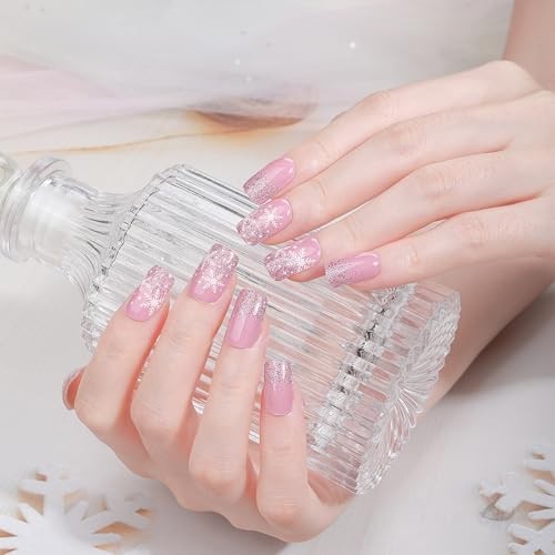 Christmas Semi Cured Gel Nail Strips, 16 Pcs Winter Christmas Gel Nail Stripe 9