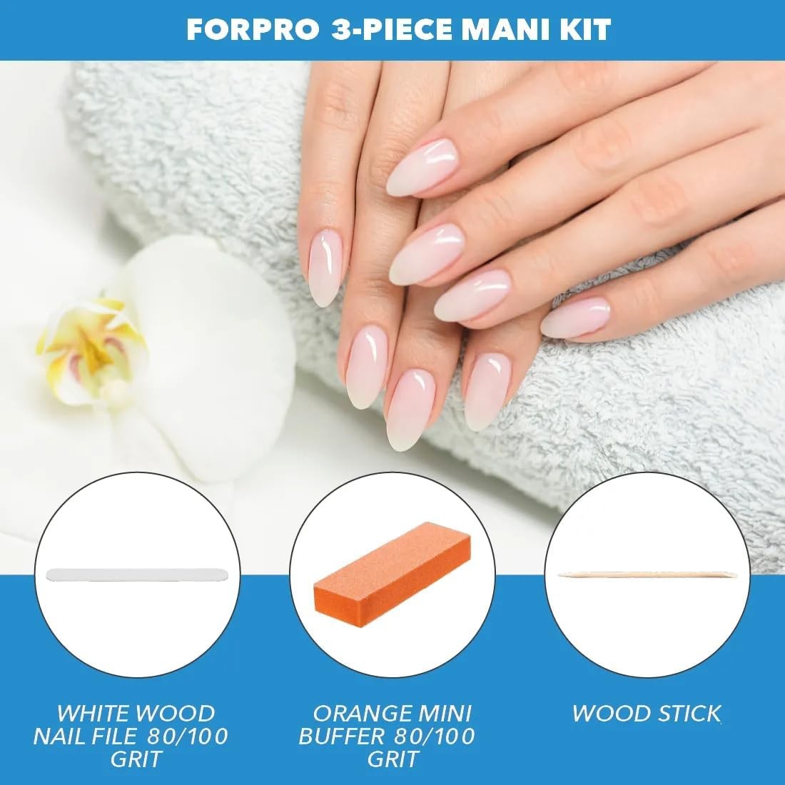 ForPro Mani Kit, 100-Count, Indivily-Paed Mani Set, White Wood