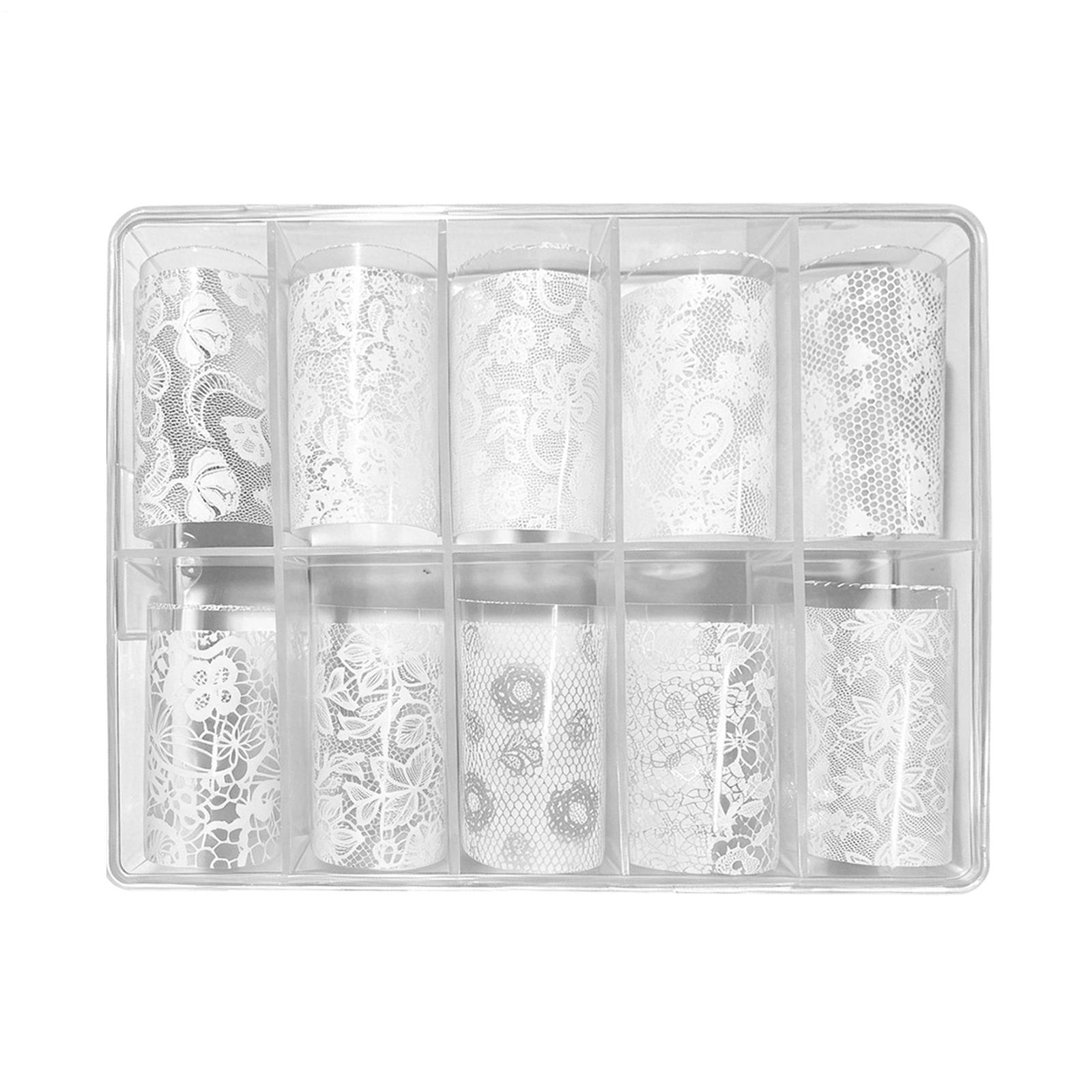 10 Rolls Of Lace Nail Art Aluminum Foil Transfer Paste Black And White Lace Deco