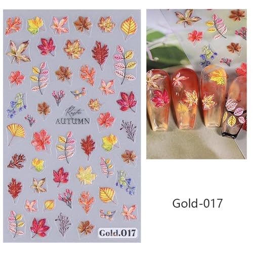 Autumn Nail Art Stickers Fall Leaves Pumpkin Decals 3D Self 09.fall Leaves